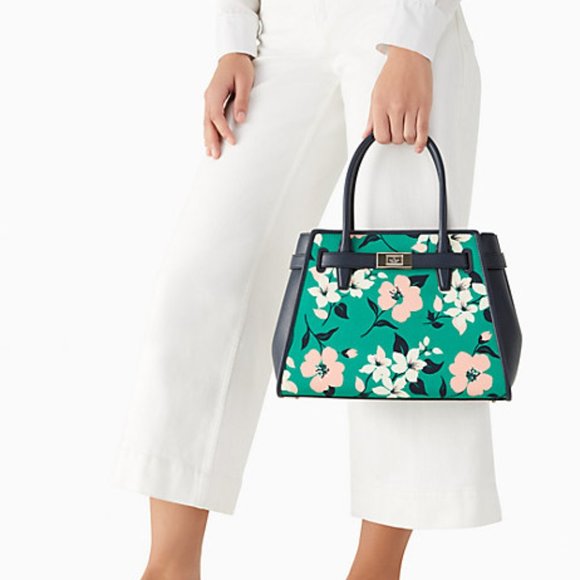 Kate Spade Lucia Lily Blooms Medium Satchel Green Multi - Picture 2 of 16